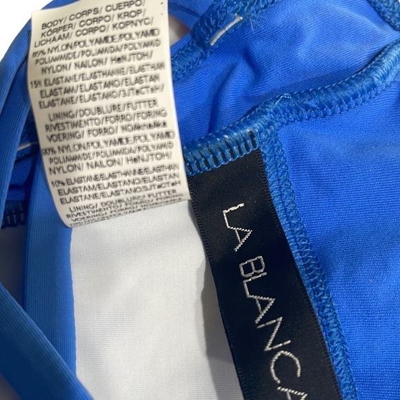 NWT La Blanca Strappy Blue Plunge Tummy Control Swimsuit SZ 4 - Picture 9 of 11